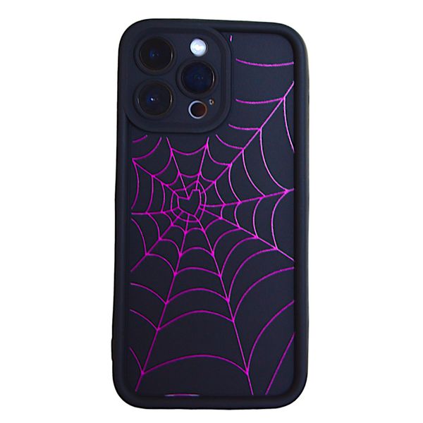 Black - Phone Case with Pink Spider Web - Iphone 15 Pro Max