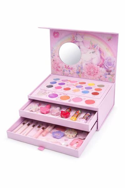 41PCS Unicorn Kids Makeup Kit - 3-in-1 Beauty &amp; Jewelry Play Set