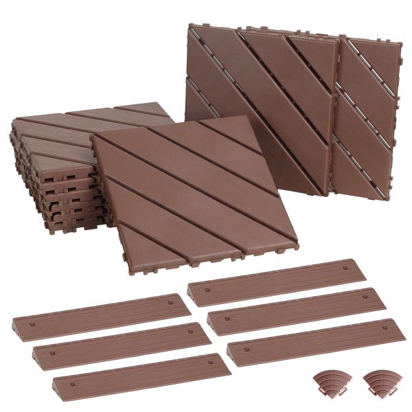 Outdoor DIY Decking Tile 9pcs x 300mm x 300mm with edge strips