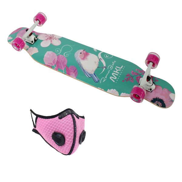 Skateboard 104x21cm Longboard with LED Wheels &amp; Sports Mask - Roma