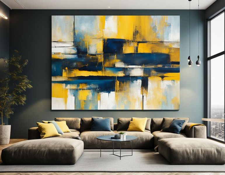 Different: Canvas Wall art: Yellow and blue Abstarct
