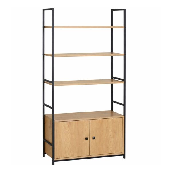 Bragg Essential 1.44m Tall Storage Bookshelf with Cabinet, Oak &amp; Black