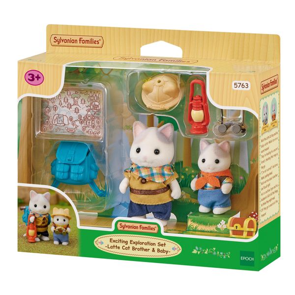 Sylvanian Families Exploration Set Latte Cat Brother &amp; Baby