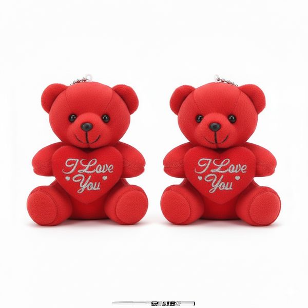 2 Pack Small Valentines Teddy Bear "I Love You" Keychain With ReVibe Pen