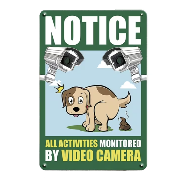 Decor Novelty Dog Poop Security Camera Warning Metal Sign (30cm)