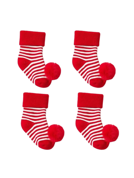 2 Pairs Baby Christmas socks with red poms