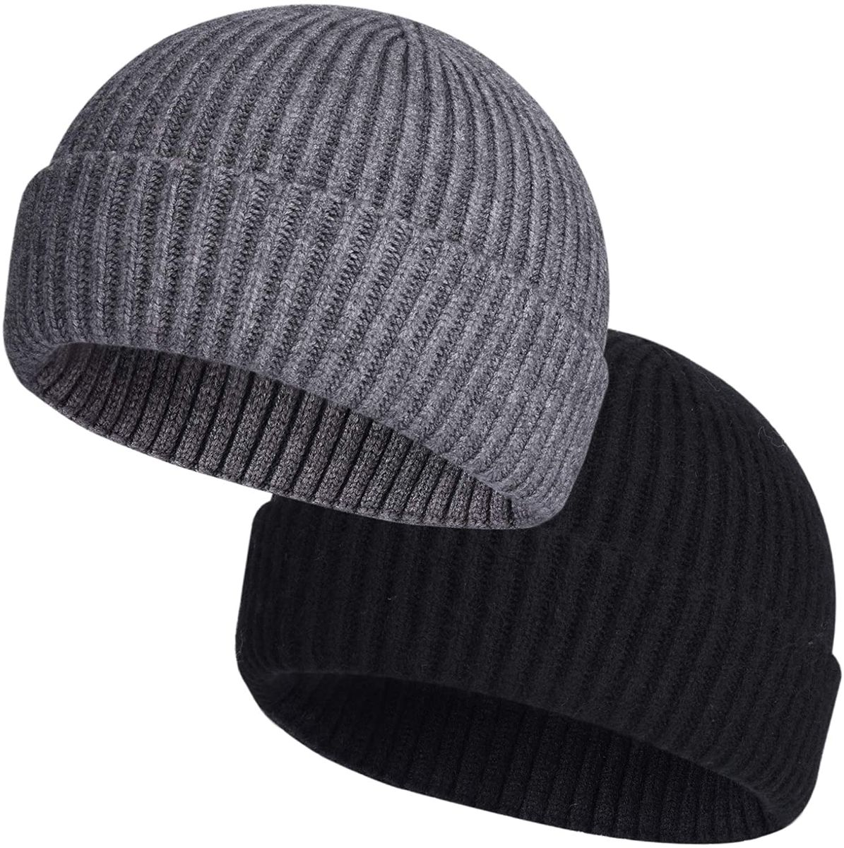 Classic Beanie Watch Hat Edge Skullcap for Men black and Grey gift pack