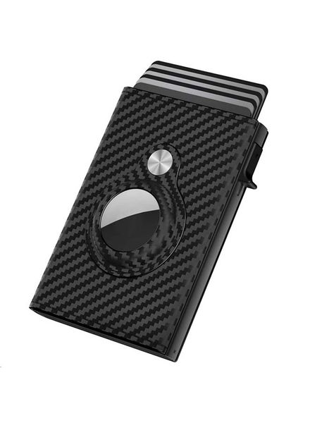 PU Leather RFID Pop-Up Wallet Carbon Fiber Triple Fold Airtag Wallet