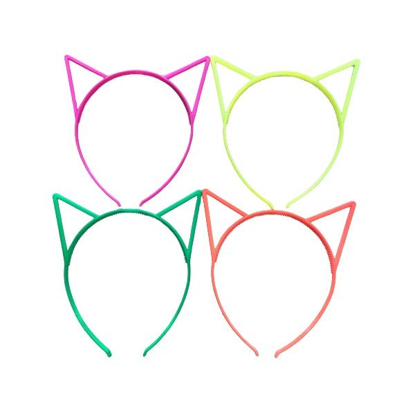 Plastic Neon Cat Ears Alice Band (Set of 4) Assorted Colours
