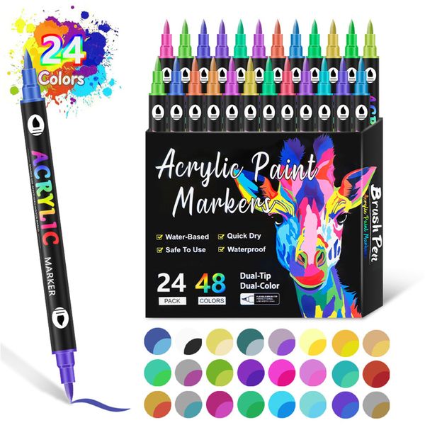 24 Dual-Tip Markers 48 Colors - Dual Tip Fine &amp; Chisel Markers for Coloring