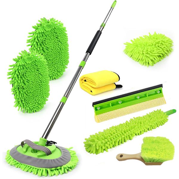 Car Wash Brush with Long Handle Car Wash Mop Mitt Chenille Car Cleaning Kit