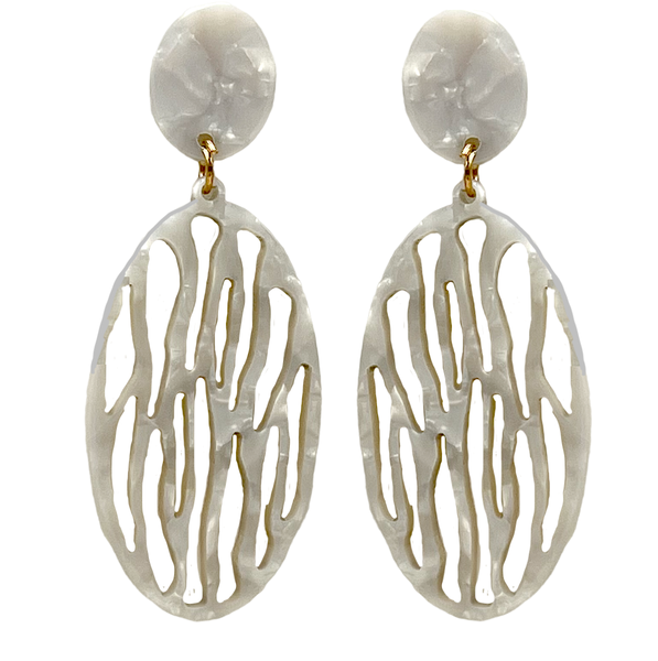 Stand Out White Patterned Oval Drop &amp; Dangle Earrings for Women, Girls Gift