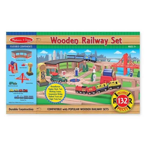 Melissa &amp; Doug Deluxe Wooden Railway Set