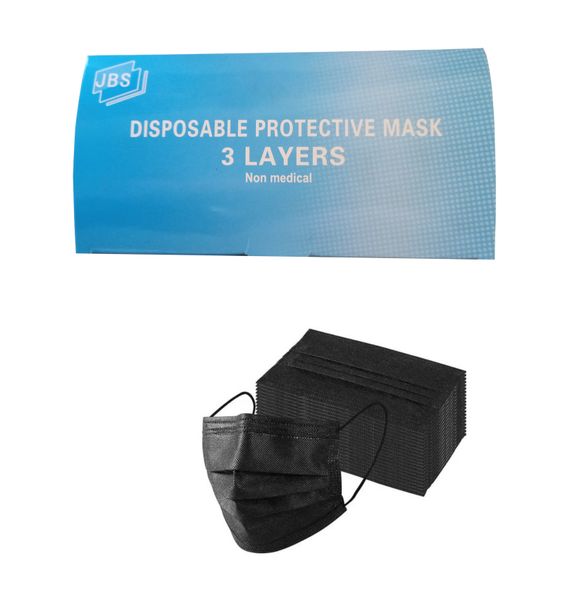 JBS Box of 50 - 3 Ply Disposable Mouth &amp; Nose Cover Face Mask -Black