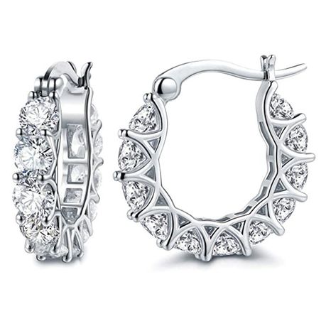 925 Silver Plated Hypoallergenic Hoop Earrings For Women Wedding Party Gift Image