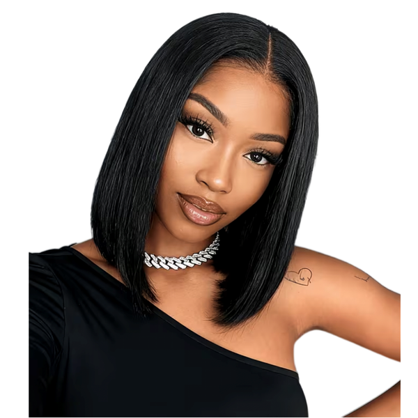 Black In 10 Inch Straight Wig Glueless All Parts Bob Peruvian 15A DD Hair