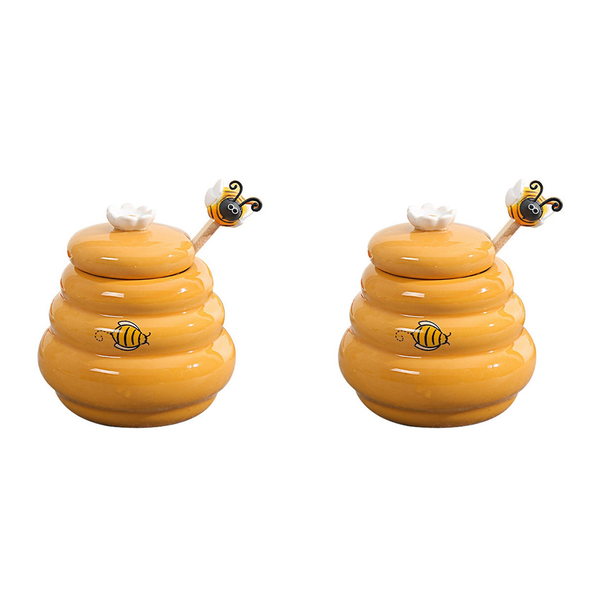 Ceramic Beehive Honey Pot And Wooden Dipper Honey Jar With Lid Honey