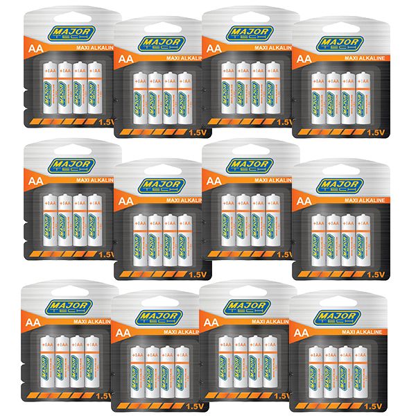 Major Tech AA Alkaline Batteries, Box of 48 Batteries (LR6-BP4)