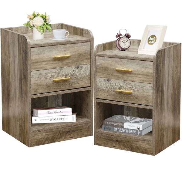 Beside Table 2 Set Nightstand End Table Side Tab image