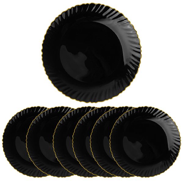 7 Piece Set - Black-Wave Series, Elegant Dessert Plate With Golden Edge