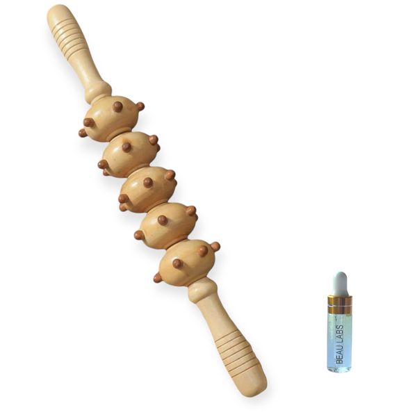 Natural Wooden Massage Roller for Ultimate Relief + Mini Bea Labs Oil