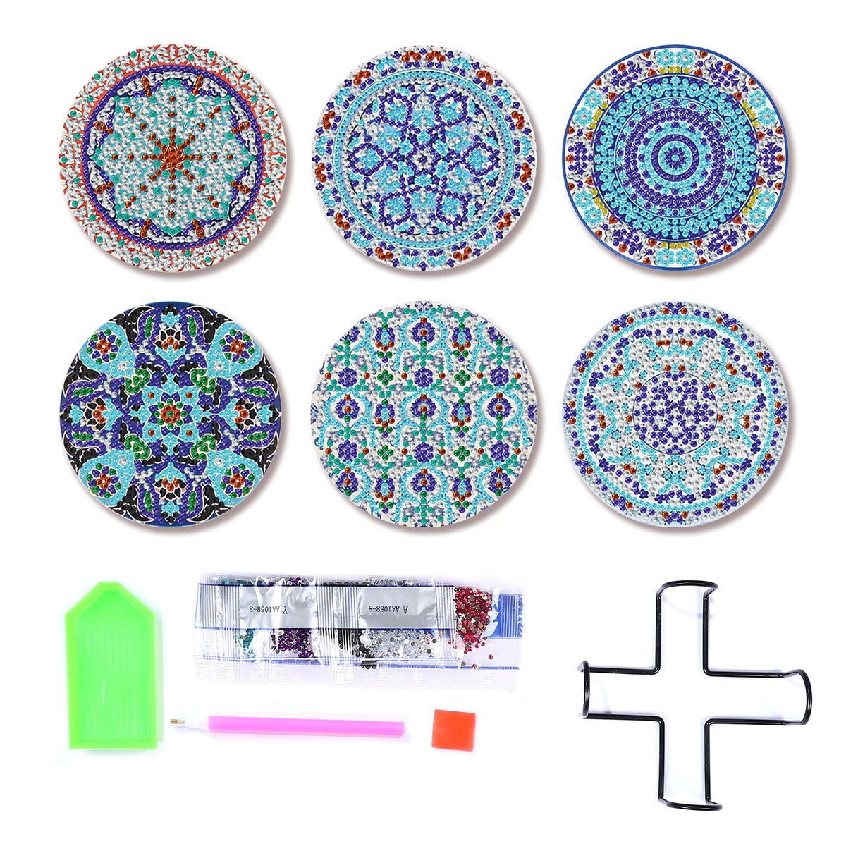 8 Pcs Diamond Painting Coasters with 1 Holder,Mandala Diamond Dotz Art Coasters Kits for Beginners,Adults and Kids Small Diamond Painting Kit Art
