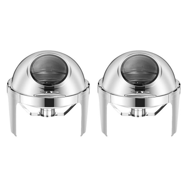 2 Pieces 6L Round Chafing Dish Buffet Stove,Silver Color