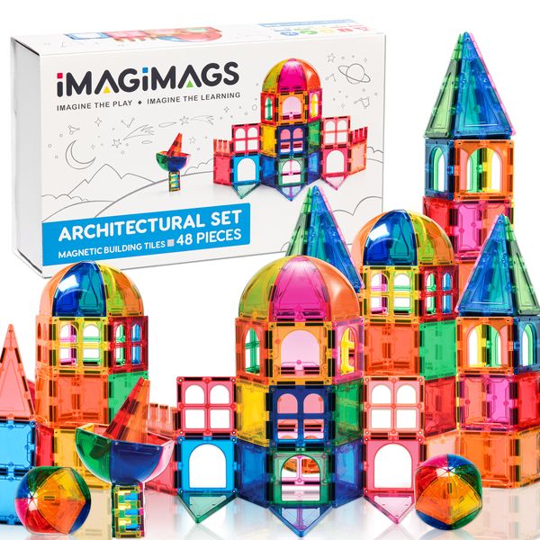 Imagimags Architectural Set - Magnetic Building Tiles - 48 Pieces