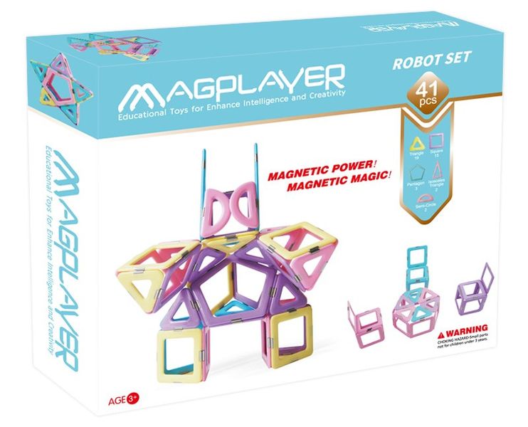 Magplayer Magnetic Shapes Pastel 41 Piece Robot Set