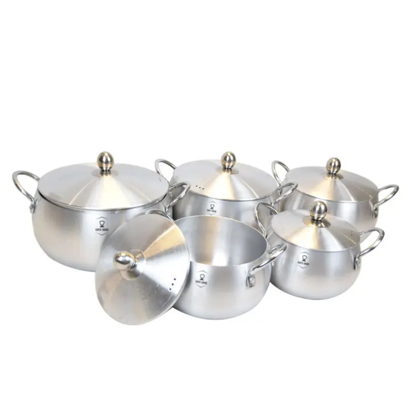 Chefs Choice 10-Piece Belly Aluminum Cookware Pot Set - Durable Finish