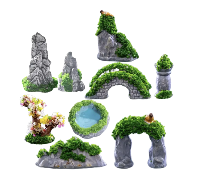 Decor Garden DIY Landscaping 9pcs Miniature Artificial Rock Moss(2 - 5cm)