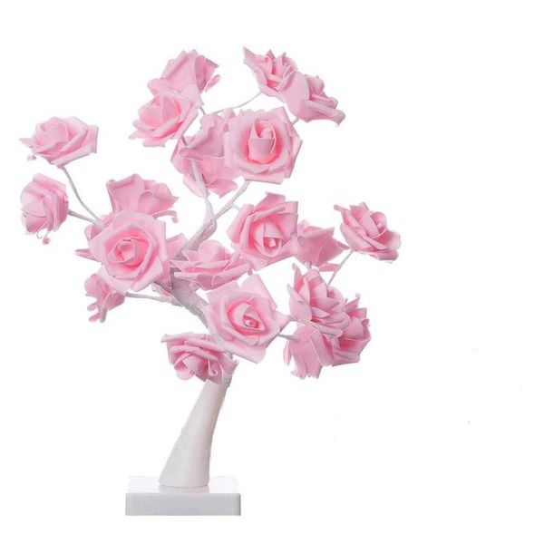 LED White Rose Flower Night Rose Bedroom Night Lamp Home Lamp Decor Simula