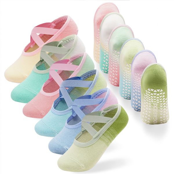 Women's Non-Slip Silicone Grip No-Slip Ankle Yoga Socks - 6 Pairs