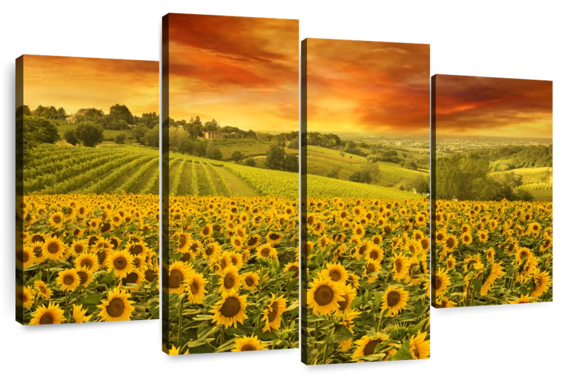 Canvas Art - Sunflower Hill 4 Piece Canvas Wall Art For Living Bedroom Deco