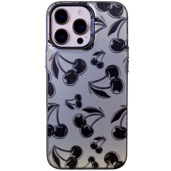 Phone Case with Black Cherries - 16 Pro Max - Silver Chrome