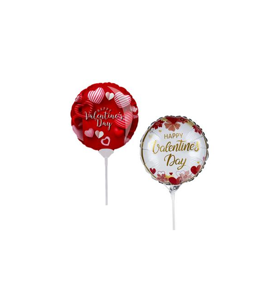 2 Assorted Happy Valentines Day Balloon With Stick 25cm x 4