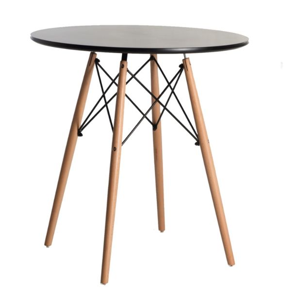 Dining Table with Wooden Legs - Black