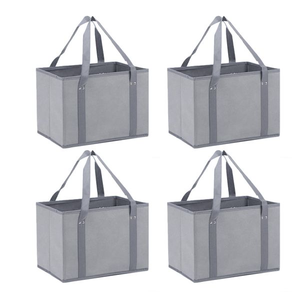 4Pcs Reusable Grocery Box Folding Shopping Bags Heavy Duty Tote Storage