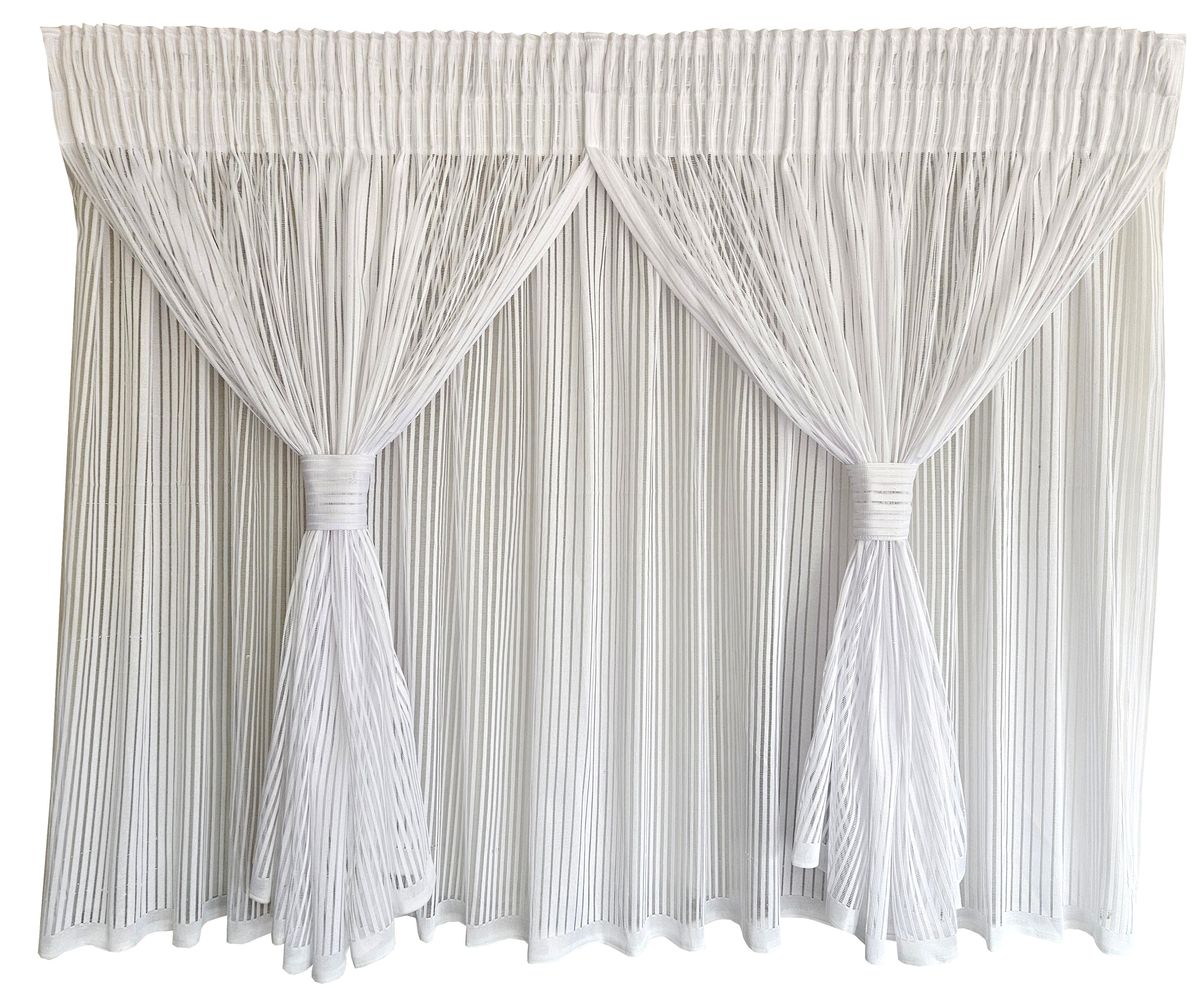 Voil Centre 3m Kitchen Curtain Stripe Jacquard Lace White 2 Layer