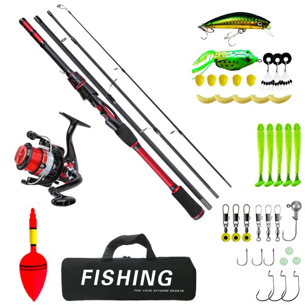 1.8M 4-Section Red-Black Fiberglass Rod &amp; Reel Set - Complete Fishing Kit