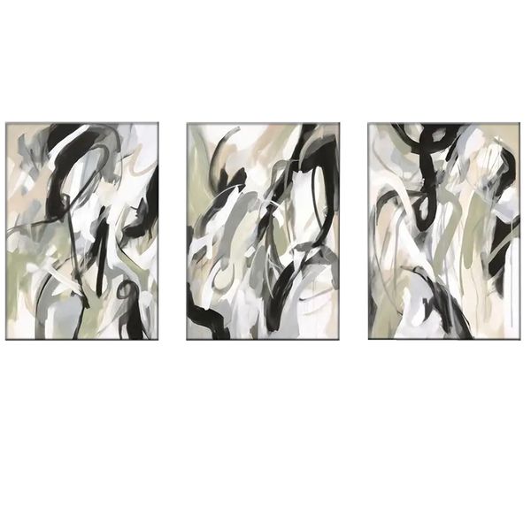 Canvas-Art-3 Pieces Modern Black &amp; White With Gold Abstract Wall Art