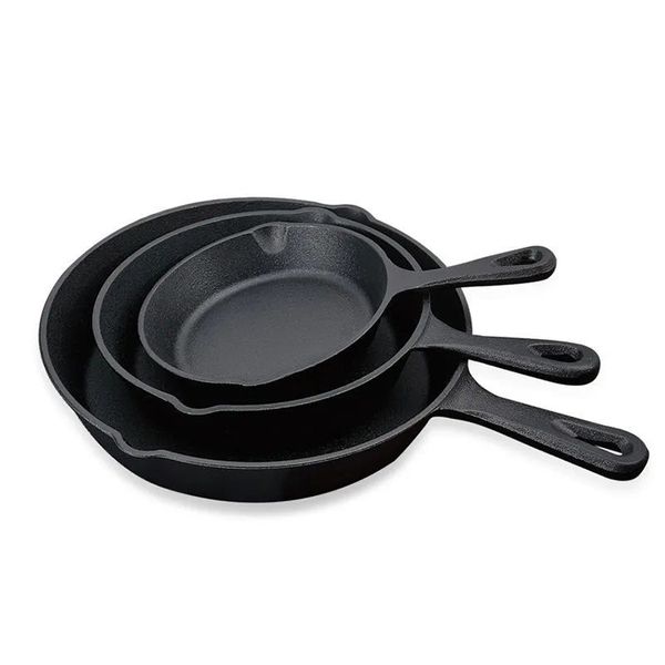 AY377 Multi-Size Cast Iron Skillet Set 16cm 20cm 25cm Heavy-Duty Pans