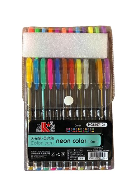 24 Piece Neon Color Gel Pen Set - Vibrant 1.0mm Writing &amp; Drawing Pens