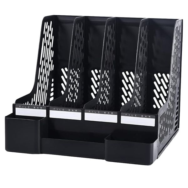 Stationery Desktop 4 Compartments Bookend Stand With Pen Holder - 32.5cm
