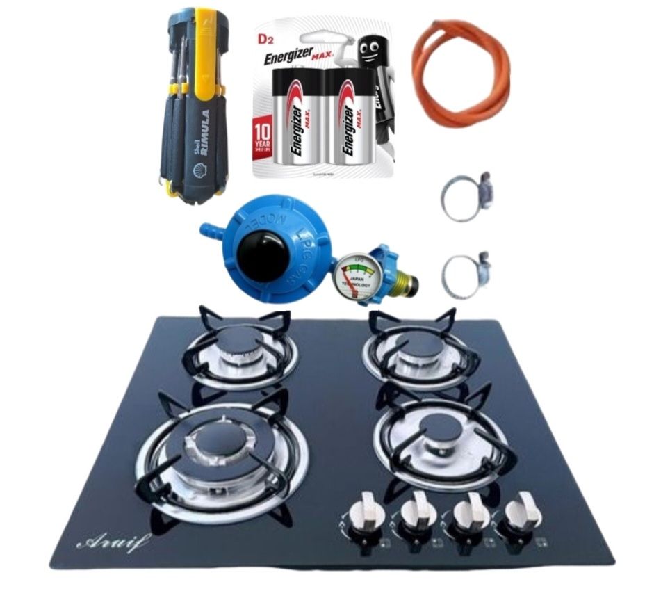 Tempered Glass 4 Burner Gas Hob & Fittings & Screwdriver Set Shop