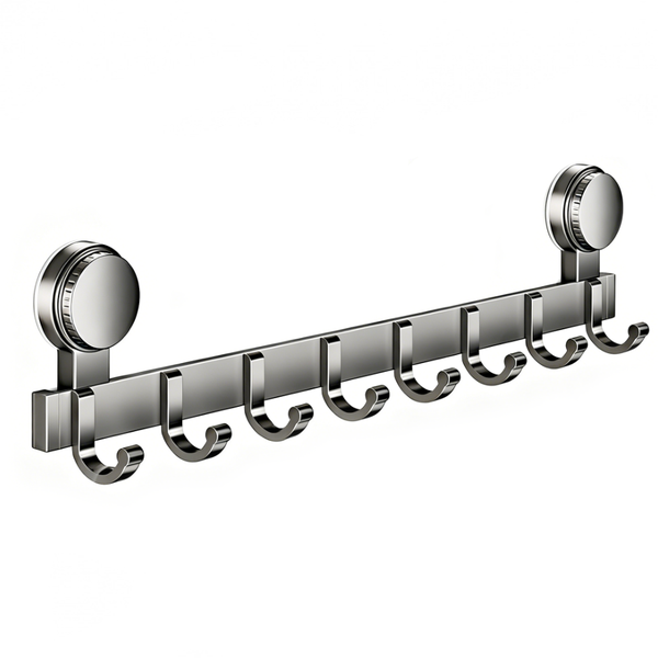 8-Hook Suction Cup Coat Rack - Gun Gray Space Aluminum, No-Drill Reusable