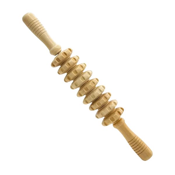 Wooden Massage Roller Stick-Dual Roller for Body &amp; Leg Self-Massage at Home