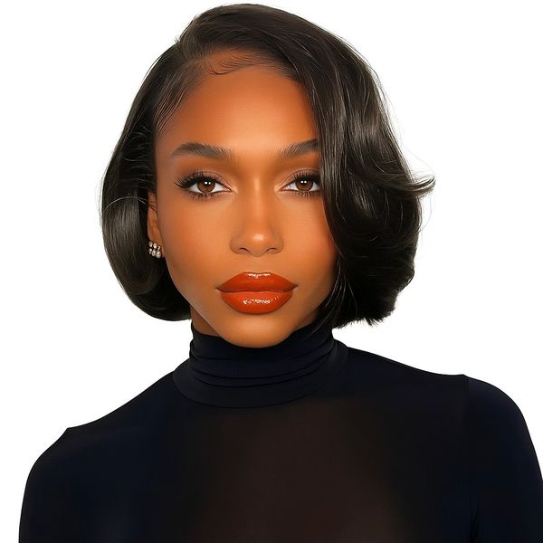 180% Density Short Black Brazilian Human Hair Curly Pixie Cut Style Wig
