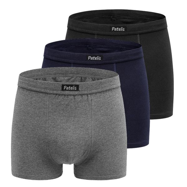 Men Boxers Cotton Briefs Black Grey Blue Underpants Pack of 3