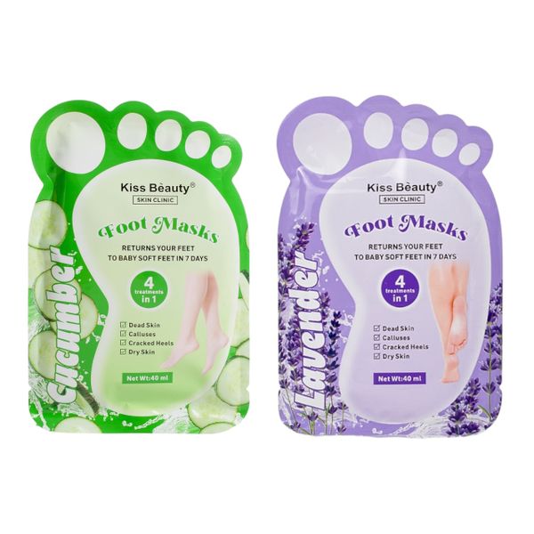 Set of 2 - KissBeauty Lavender Cucumber 4in1 Exfoliating Peeling Foot Masks